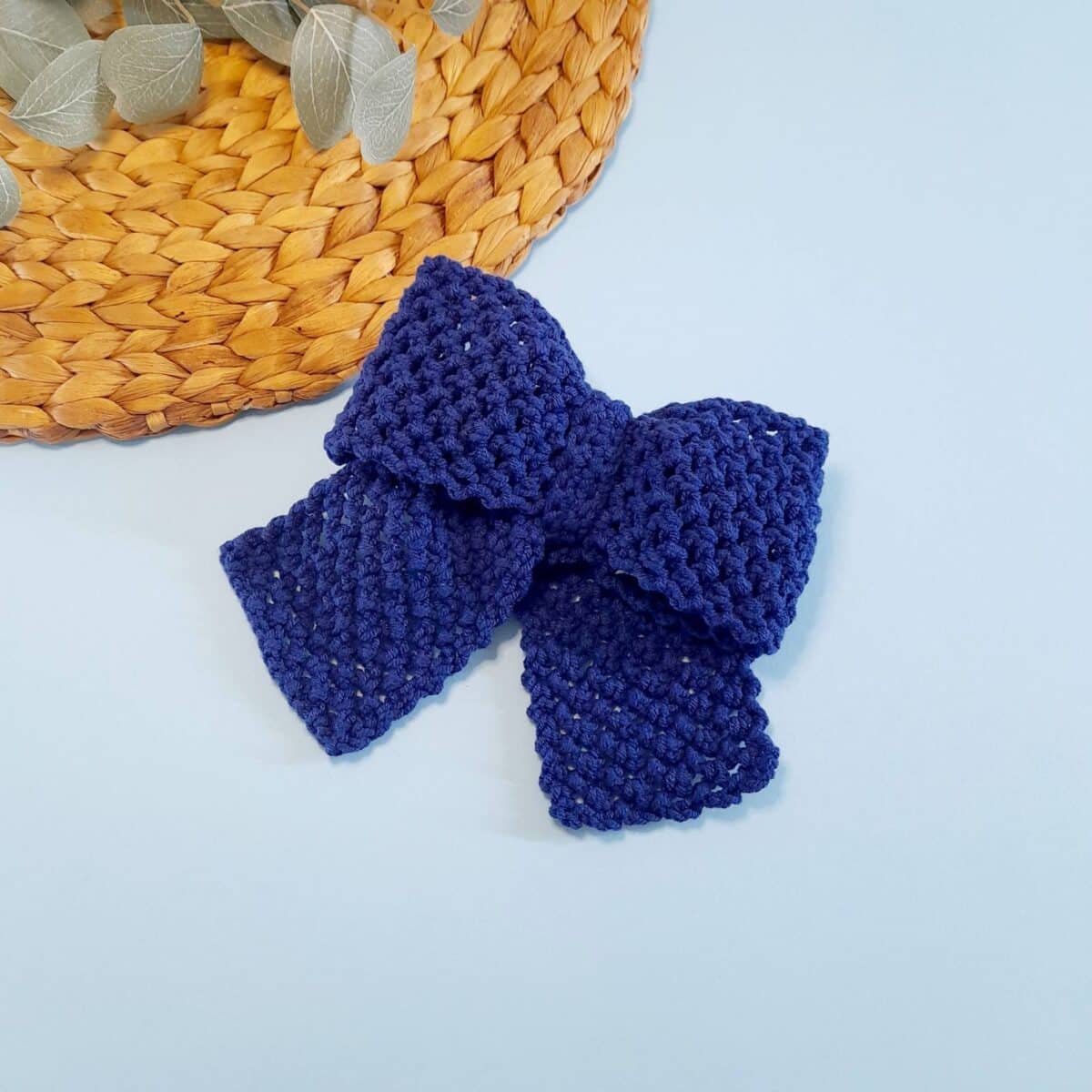 Πλεκτός φαρδύς φιόγκος "Knitted blue"