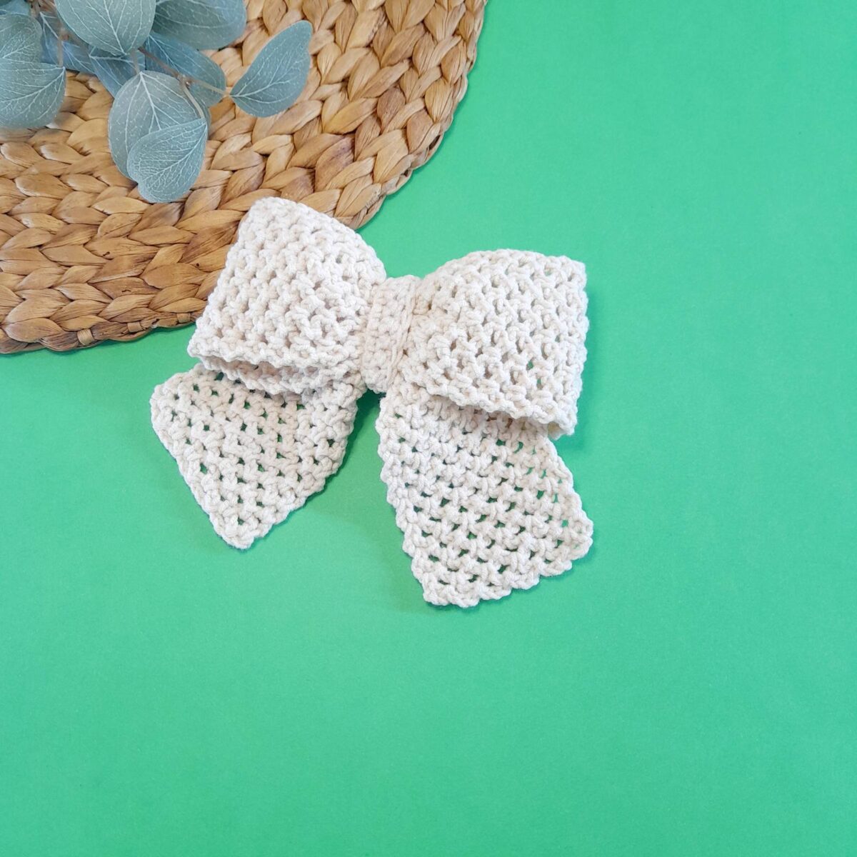 Πλεκτός φαρδύς φιόγκος "Knitted ecru"