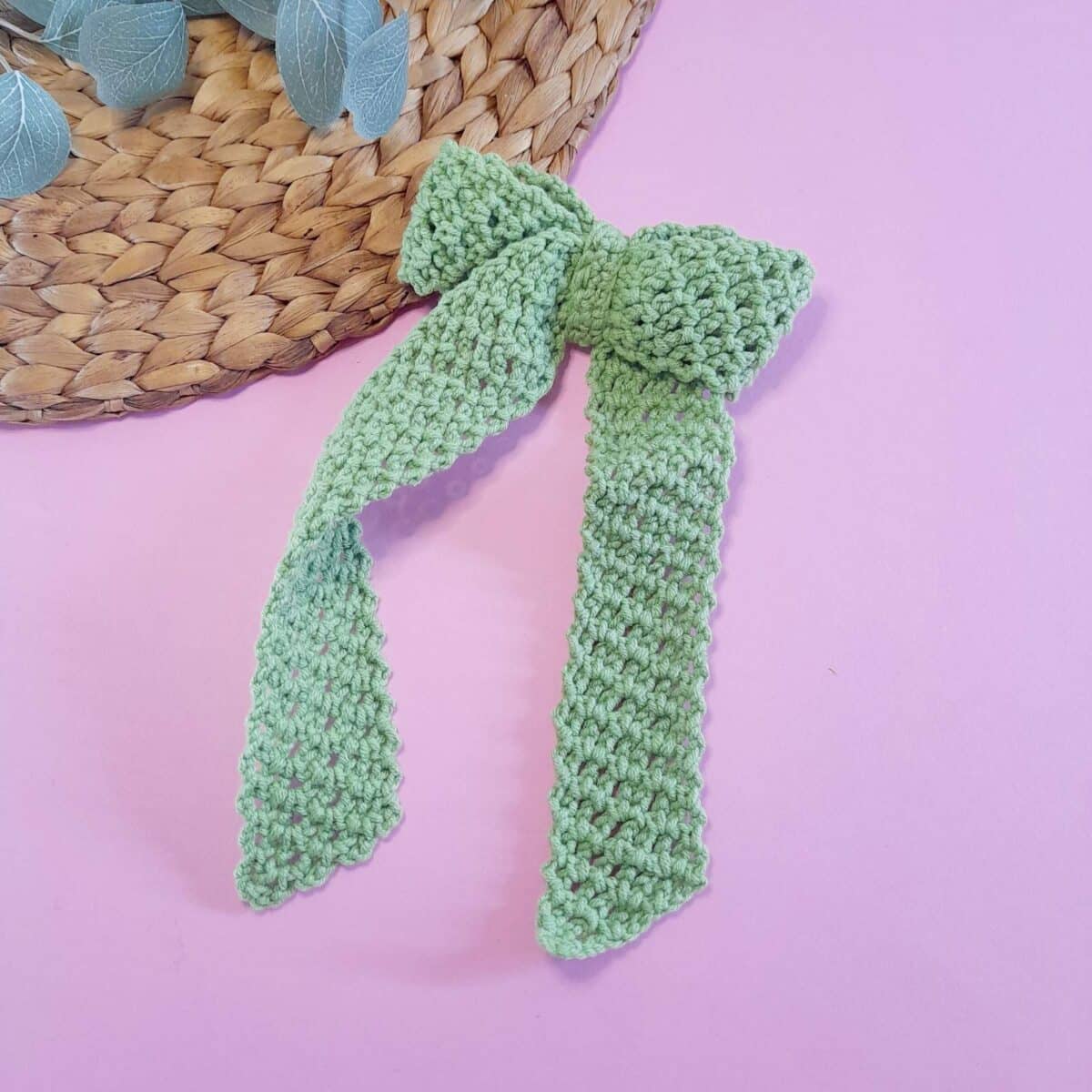 Πλεκτός φιόγκος νεράιδας "Knitted pistachio green"