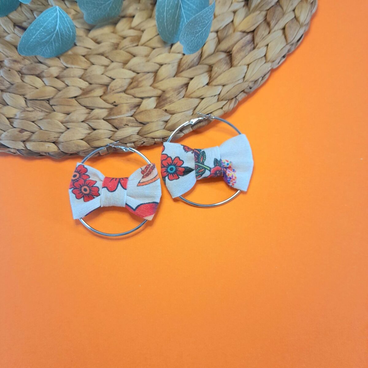 Κρίκοι με υφασμάτινο φιόγκο "Frida Kahlo 2"
